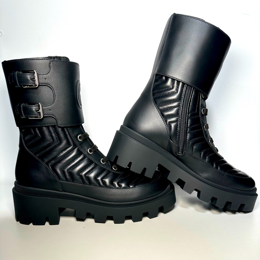 *Brand New* GUCCI Frances GG Matelassé Platform Combat (38, Black)